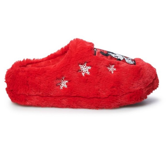 DISNEY Minnie Mouse Slippers Clog Faux Fur Holiday Festive Plush Red Small 5-6 - Picture 2 of 6